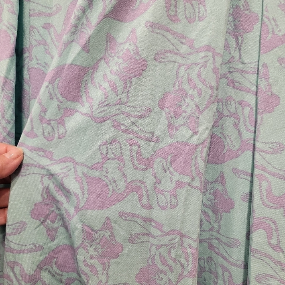 Sz L LuLaRoe Madison Skirt German Shepherd Print Mint Lavender Box Pleat A-Line - Picture 5 of 11
